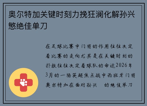 奥尔特加关键时刻力挽狂澜化解孙兴慜绝佳单刀